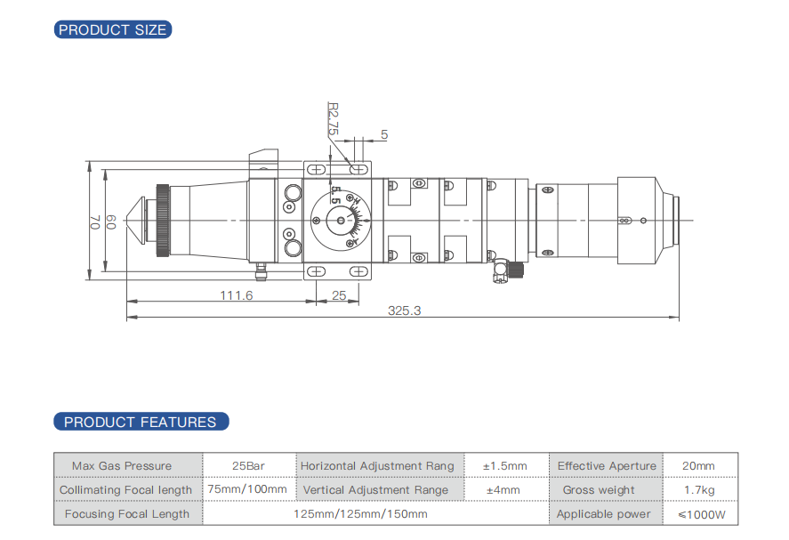 MN15 Small Power  Fiber Laser Cutting Head